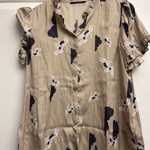 T Tahari Cream Blouse with Bird Design